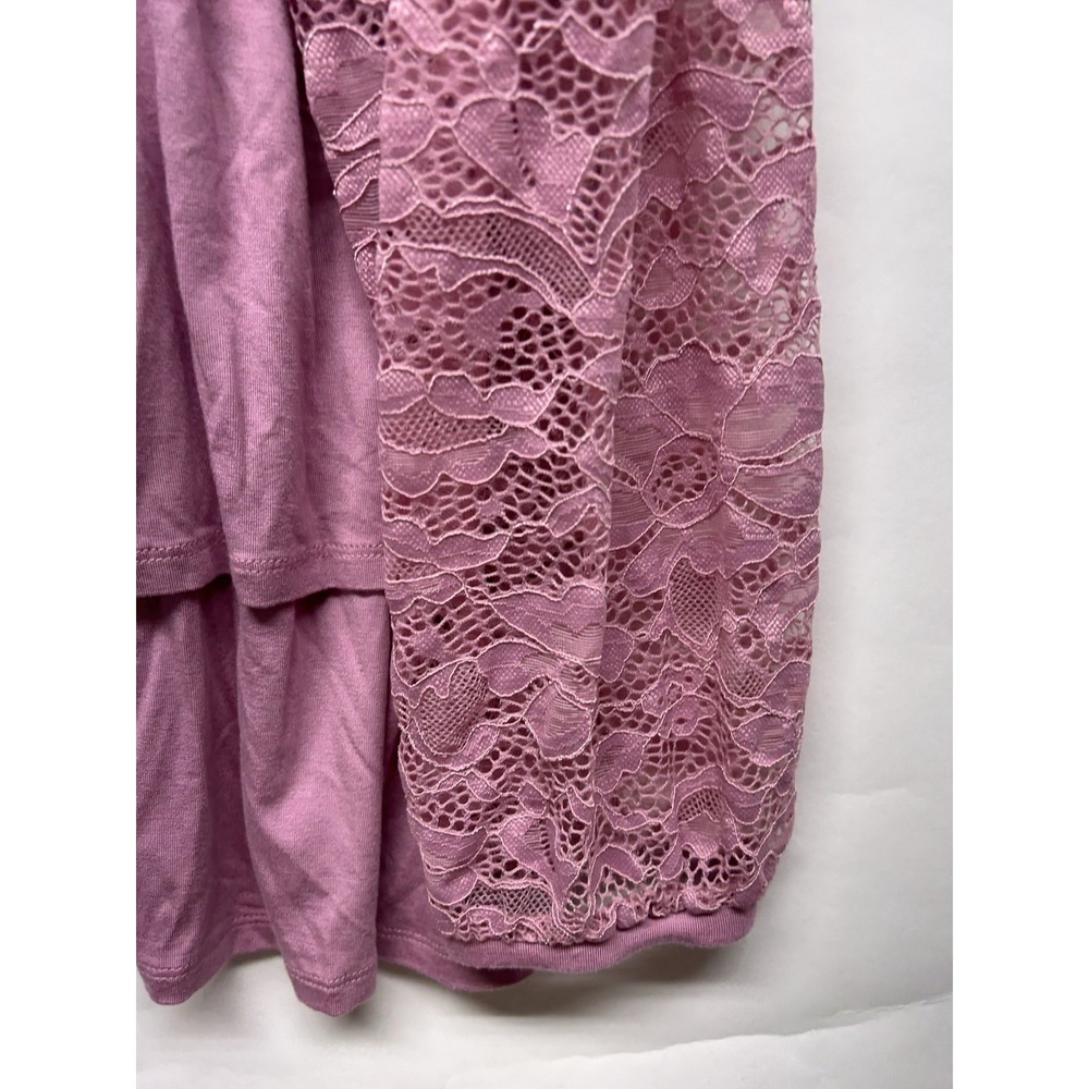 Torrid Women's 2X Pink Babydoll Lace Supersoft Mix Tier Button Up Long Sleeve(I3 - Picture 3 of 6